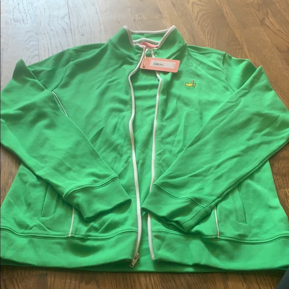 Ladies Master’s green zip up sweater/sweatshirt.